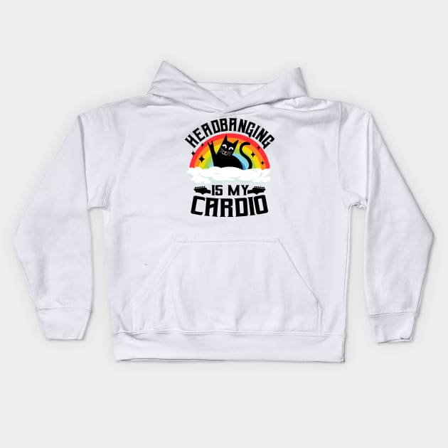 Headbanging Is My Cardio Cat Rainbow Heavy Metal Cats Kids Hoodie by Kuehni